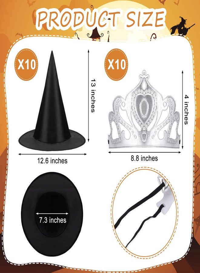 PLUVAVA 20 Pieces Black Witch Hat and Silver Princess Crown Set Wizard Hats Witch and Princess Party Favors for Pink Green Party Wicked Birthday Halloween Cosplay Parties Decor Gift - Image 2